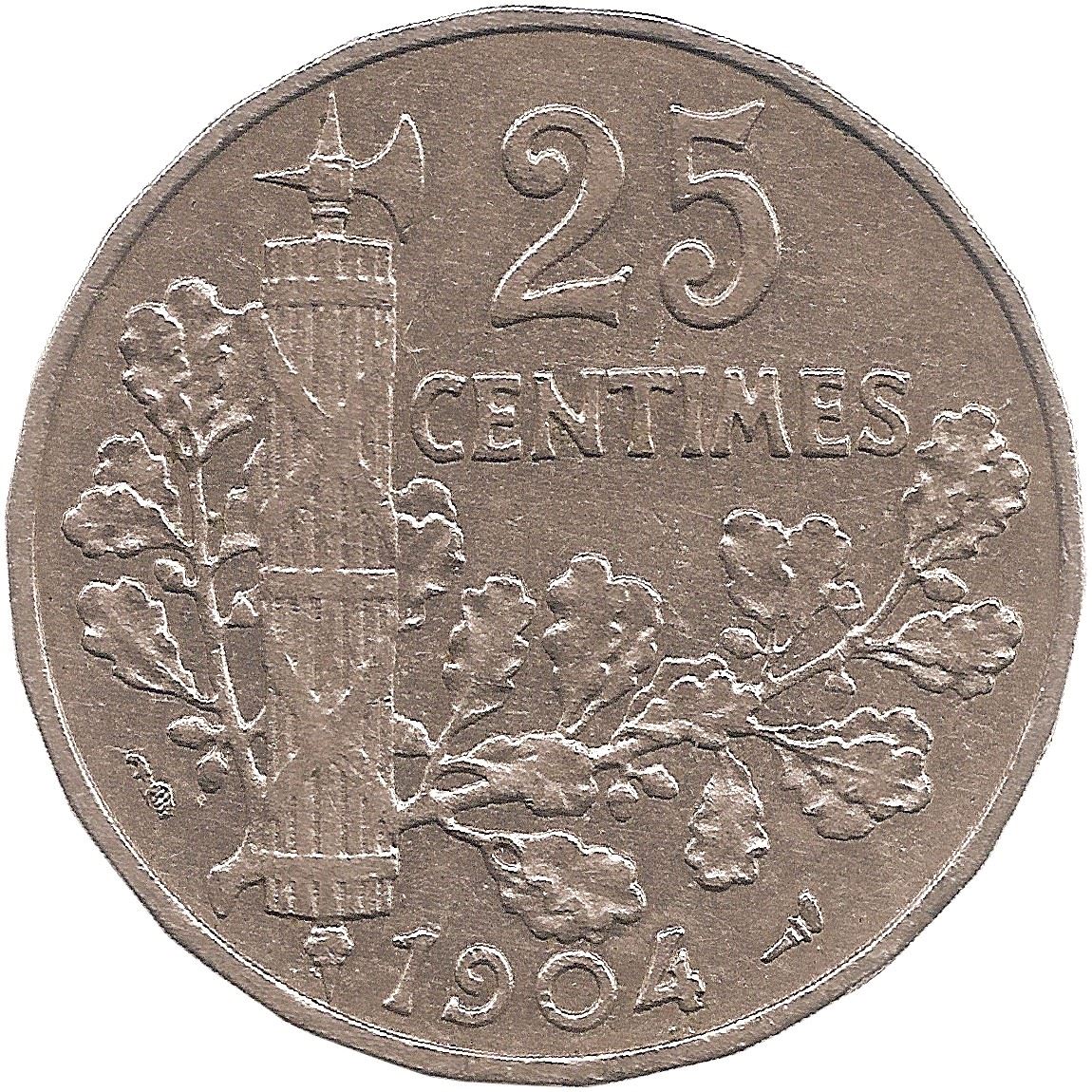 French 25 Centimes Coin | KM856 | France | 1904 - 1908