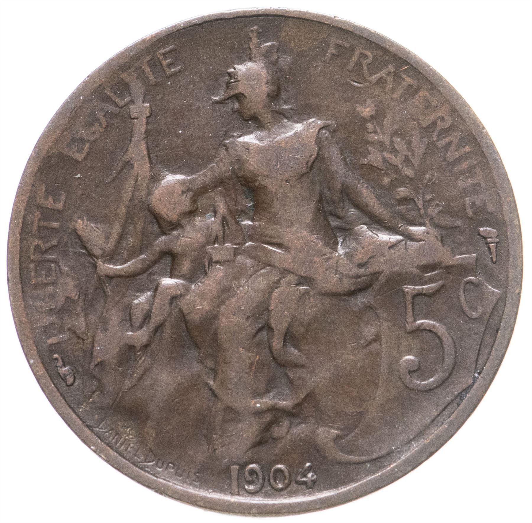 French 5 Centimes Coin | KM842 | France | 1897 - 1921