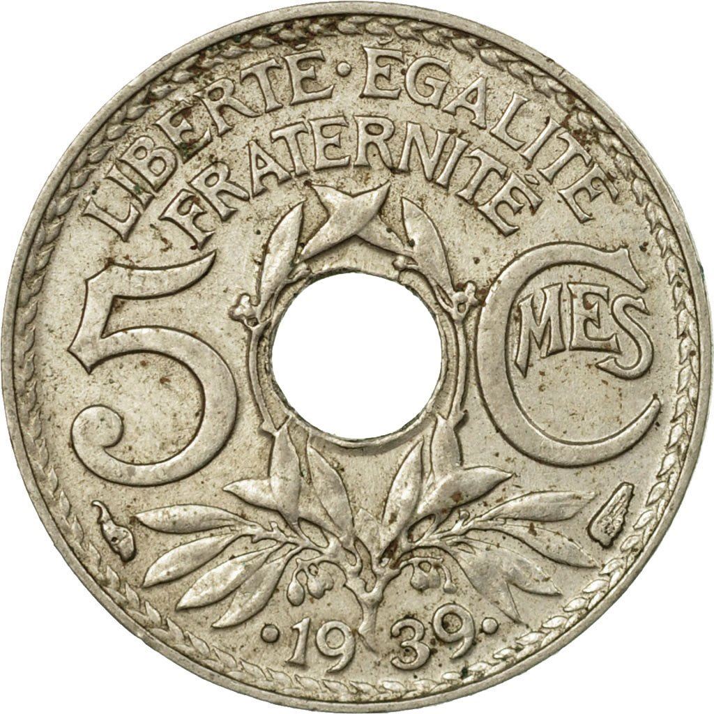 French 5 Centimes Coin | KM875a | France | 1938 - 1939