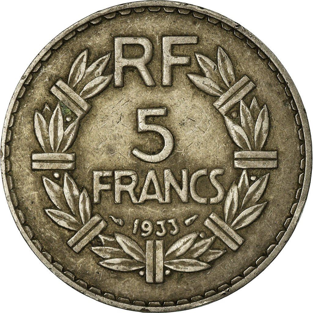 French 5 Francs Coin | KM888 | France | 1933 - 1939