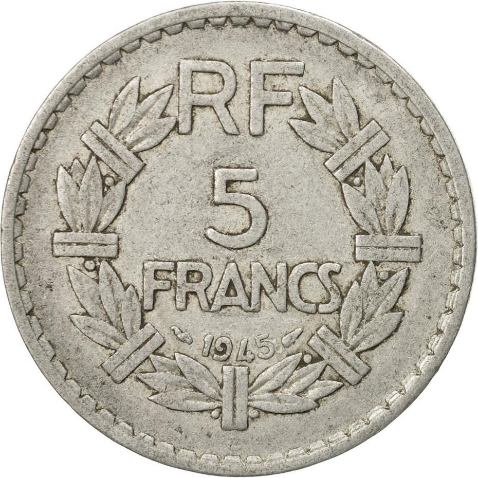 French 5 Francs Coin | KM888b | France | 1945 - 1952