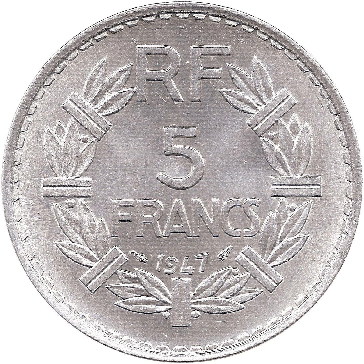 French 5 Francs Coin | KM888b | France | 1945 - 1952