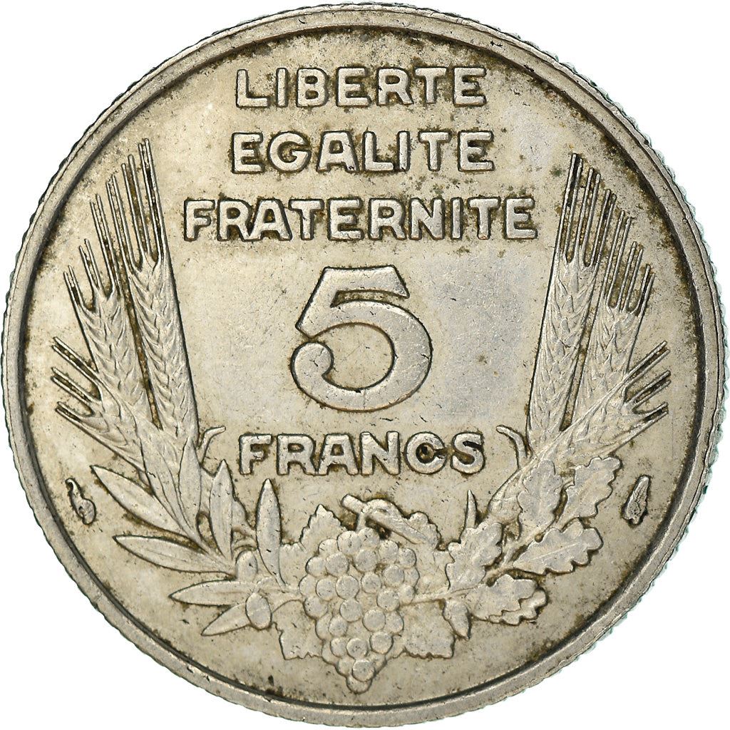 French 5 Francs Coin | Third Republic Bazor | KM887 | France | 1933