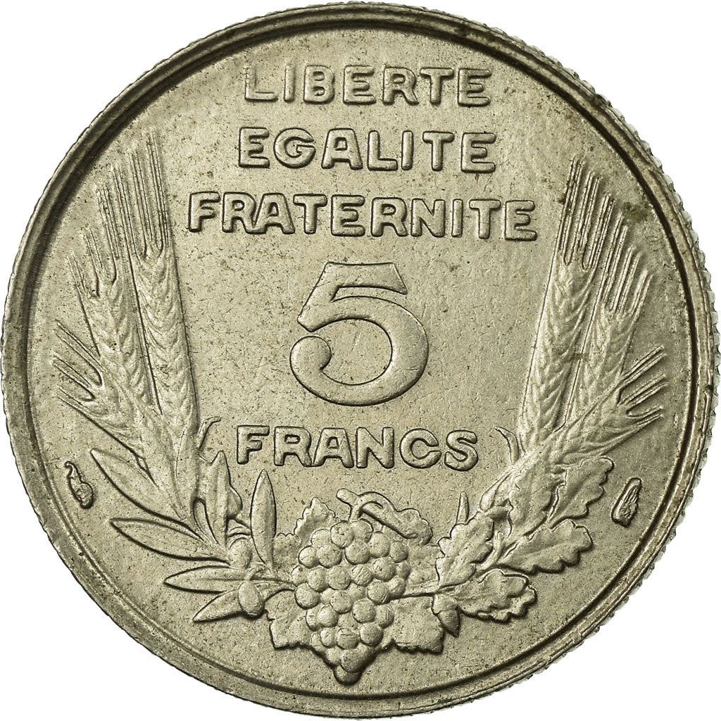 French 5 Francs Coin | Third Republic Bazor | KM887 | France | 1933