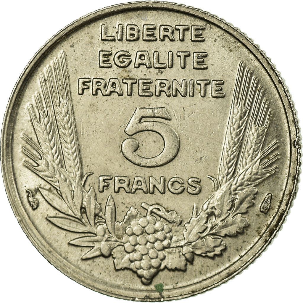 French 5 Francs Coin | Third Republic Bazor | KM887 | France | 1933