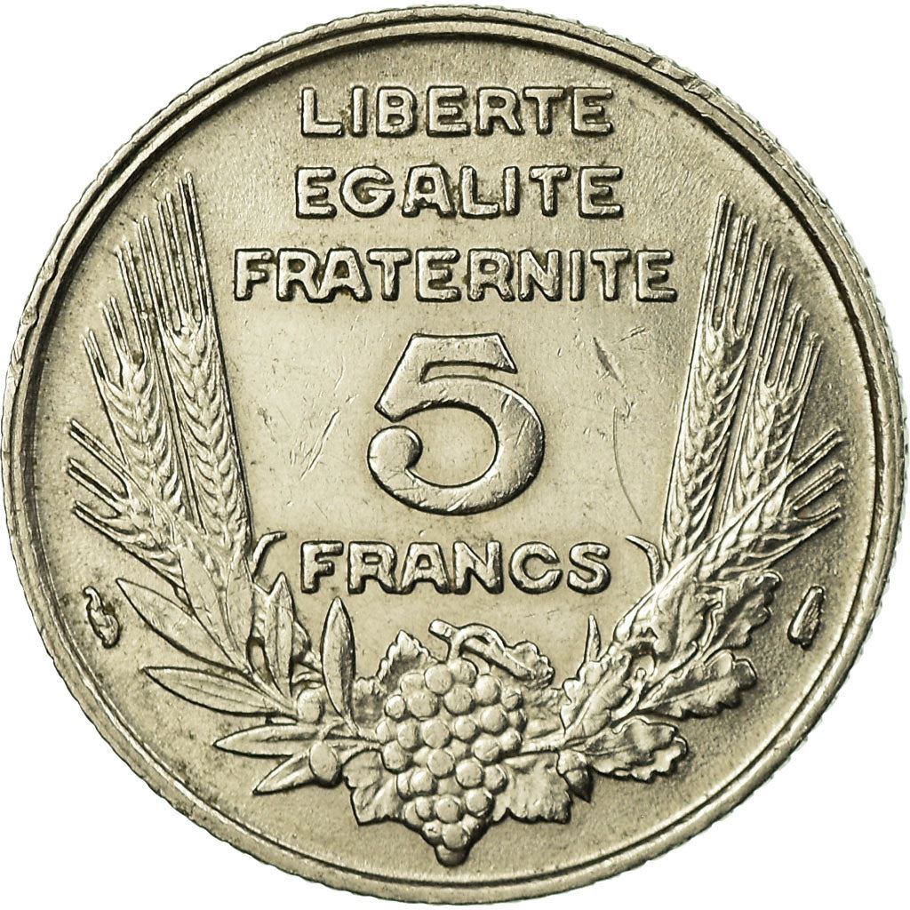 French 5 Francs Coin | Third Republic Bazor | KM887 | France | 1933