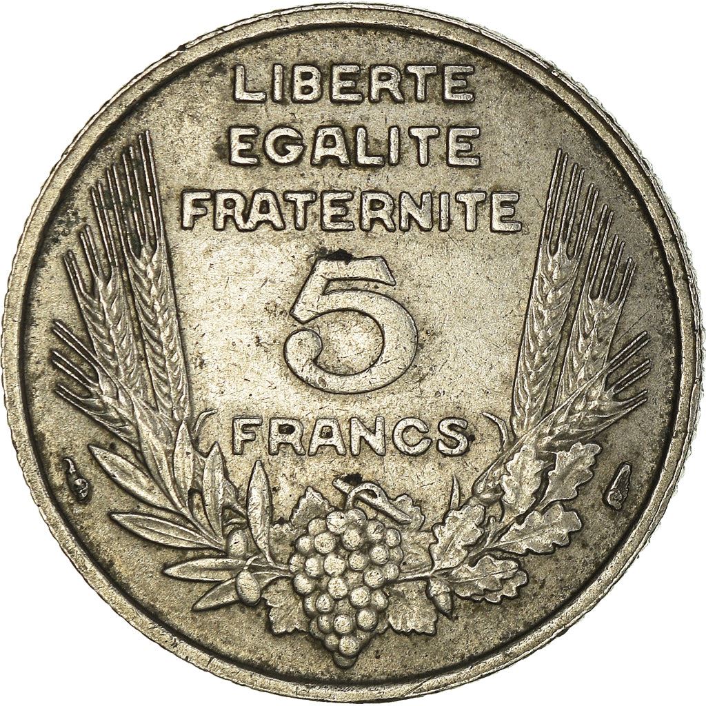 French 5 Francs Coin | Third Republic Bazor | KM887 | France | 1933