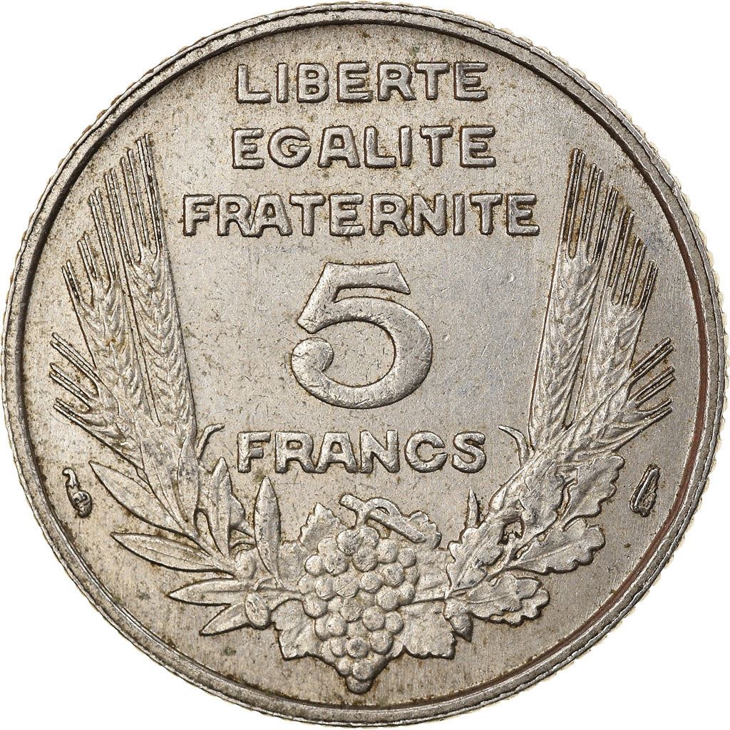 French 5 Francs Coin | Third Republic Bazor | KM887 | France | 1933