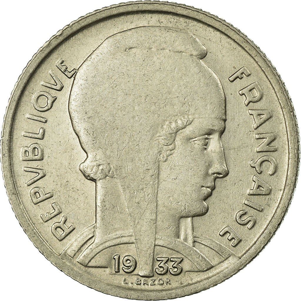 French 5 Francs Coin | Third Republic Bazor | KM887 | France | 1933