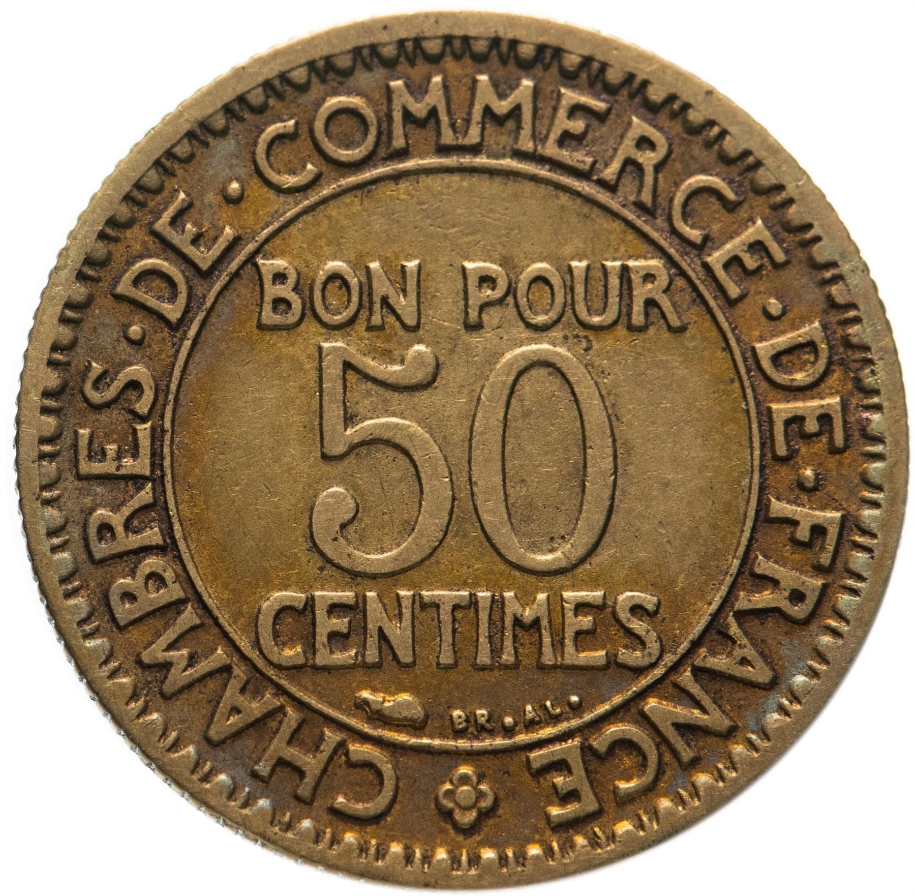 French 50 Centimes Coin | Chambers of Commerce | KM884 | France | 1920 - 1929