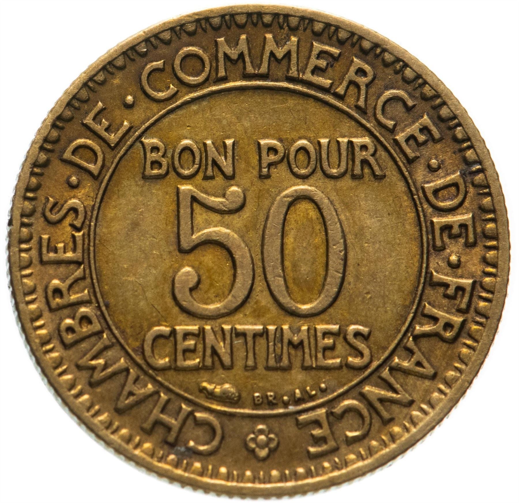 French 50 Centimes Coin | Chambers of Commerce | KM884 | France | 1920 - 1929