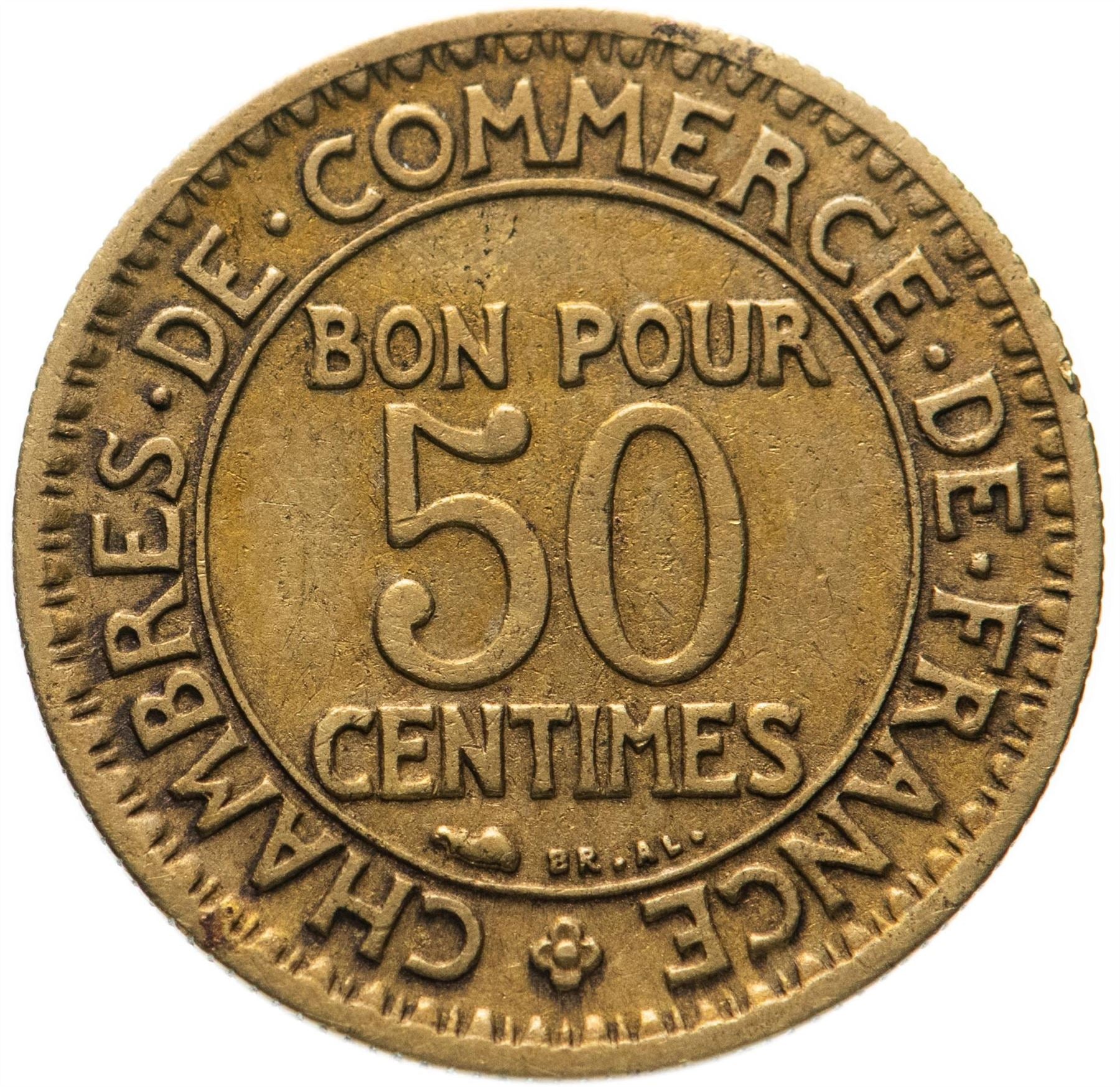 French 50 Centimes Coin | Chambers of Commerce | KM884 | France | 1920 - 1929