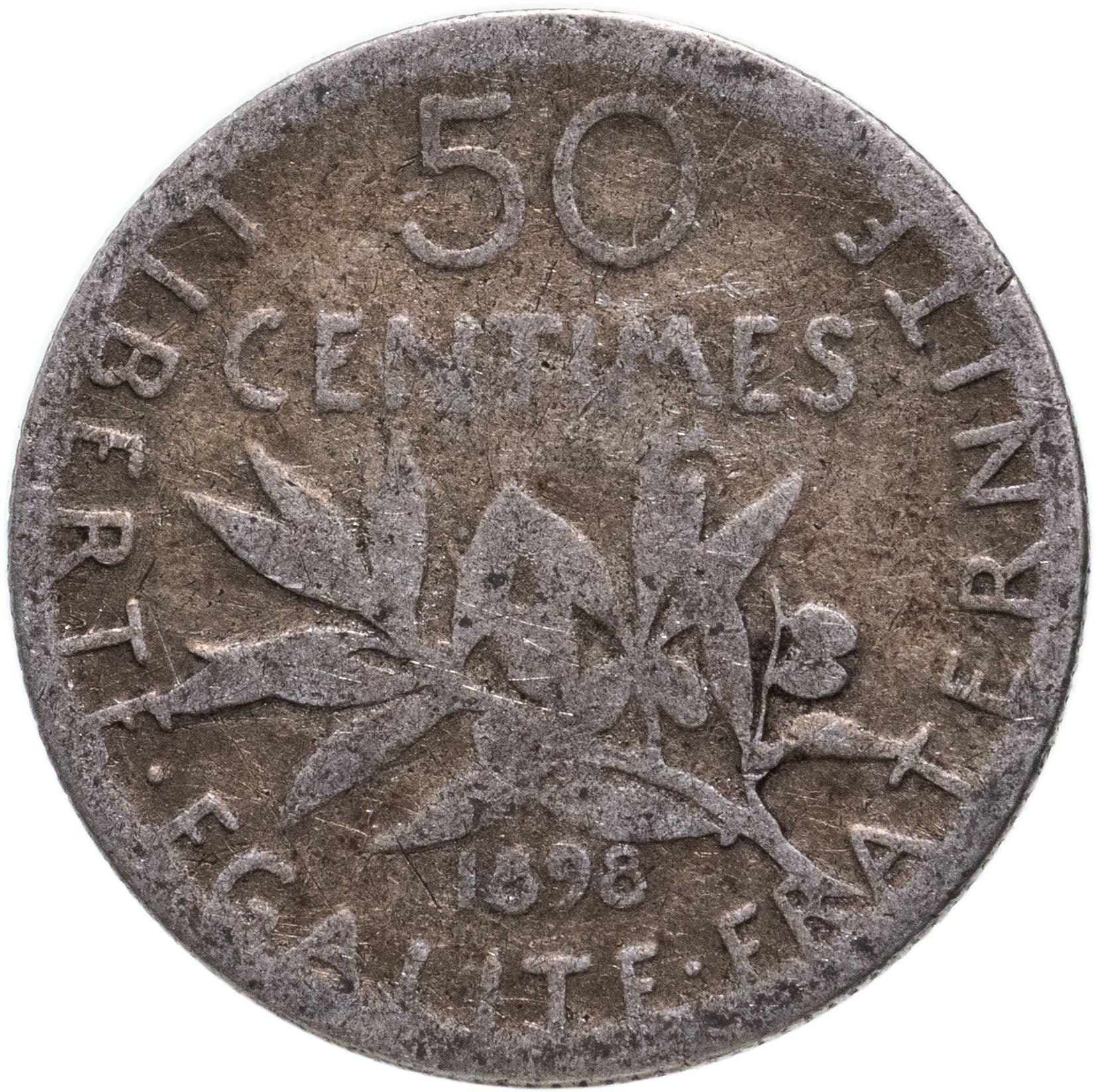 French 50 Centimes Coin | Silver | KM854 | France | 1897 - 1920