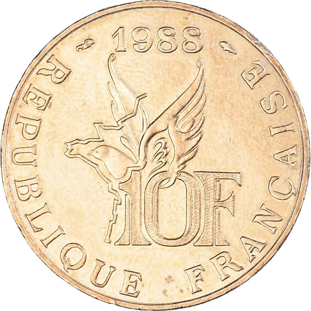 French Coin 10 Francs | Roland Garros | Bird | Plane | KM965 | France | 1988