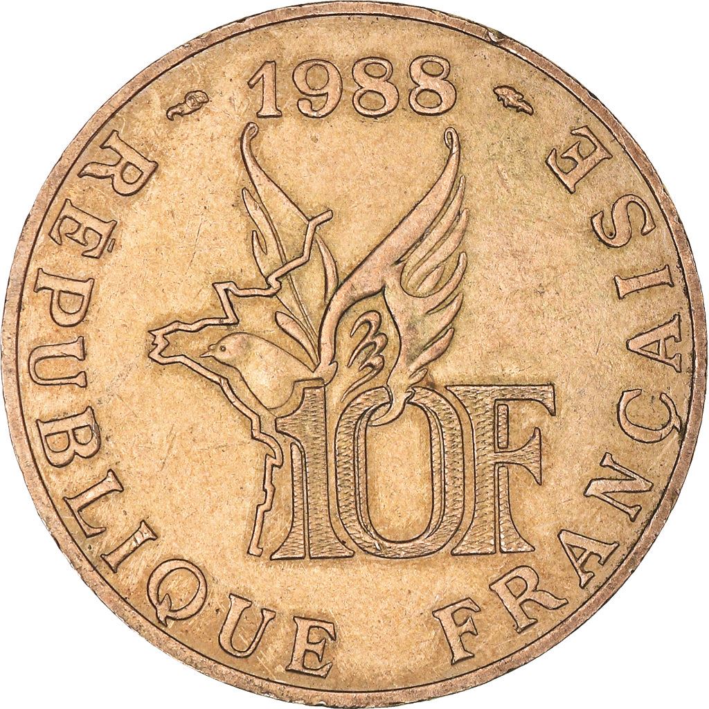 French Coin 10 Francs | Roland Garros | Bird | Plane | KM965 | France | 1988