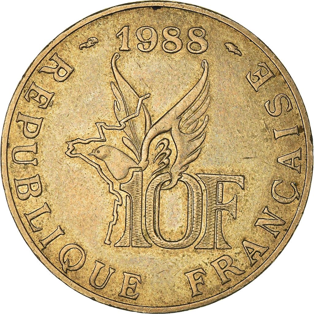 French Coin 10 Francs | Roland Garros | Bird | Plane | KM965 | France | 1988