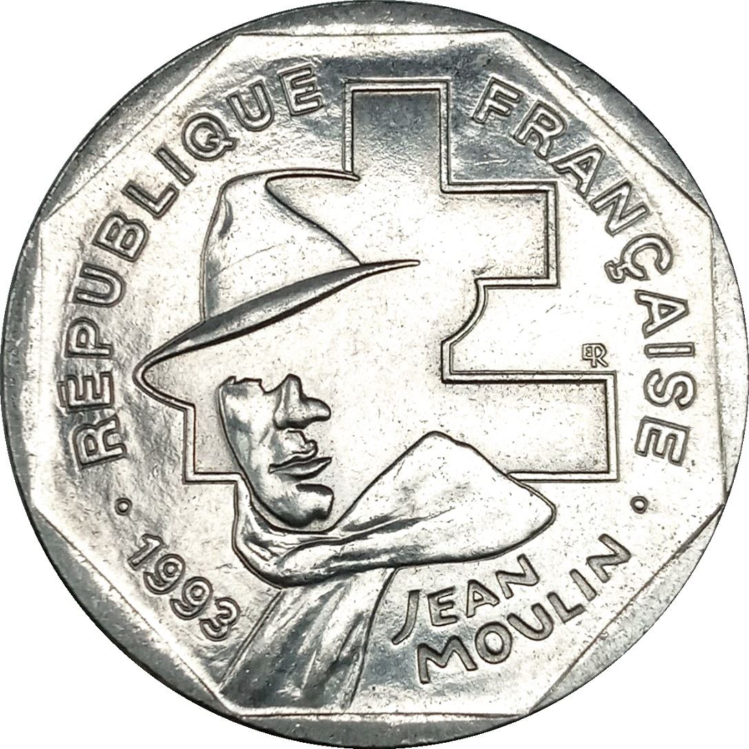 French Coin 2 Francs | Jean Moulin | KM1062 | France | 1993