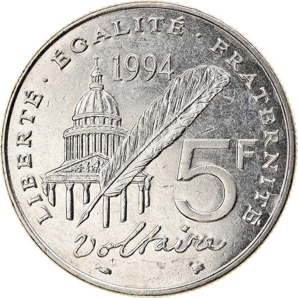 French Coin 5 Francs | Voltaire | KM1063 | France | 1994