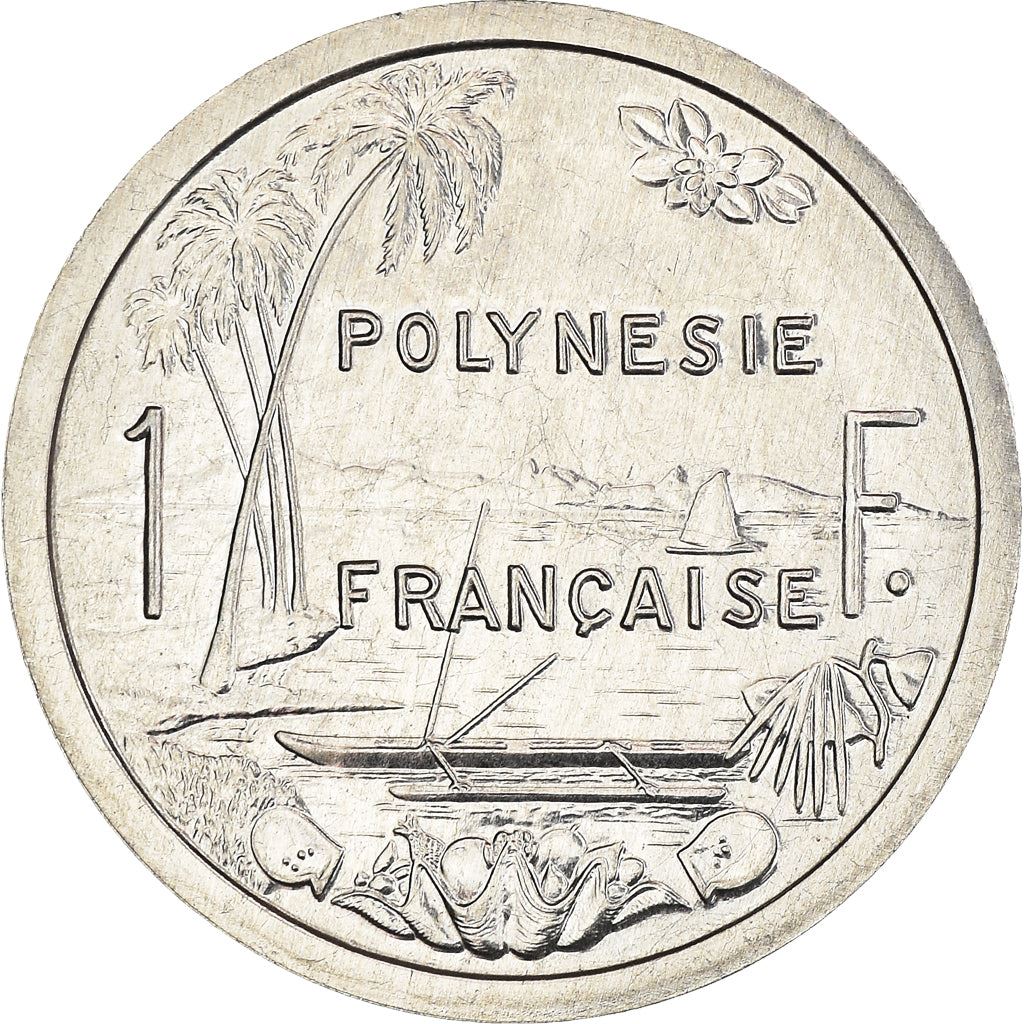 French Polynesia Coin French Polynesian 1 Franc | Liberty Sitting | Throne | Palm Tree | Sailboat | KM11 | 1975 - 2020