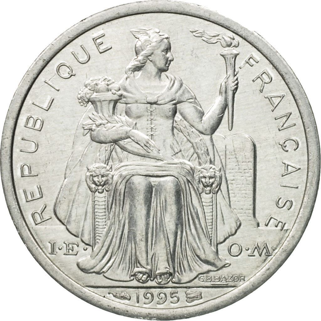 French Polynesia Coin French Polynesian 1 Franc | Liberty Sitting | Throne | Palm Tree | Sailboat | KM11 | 1975 - 2020