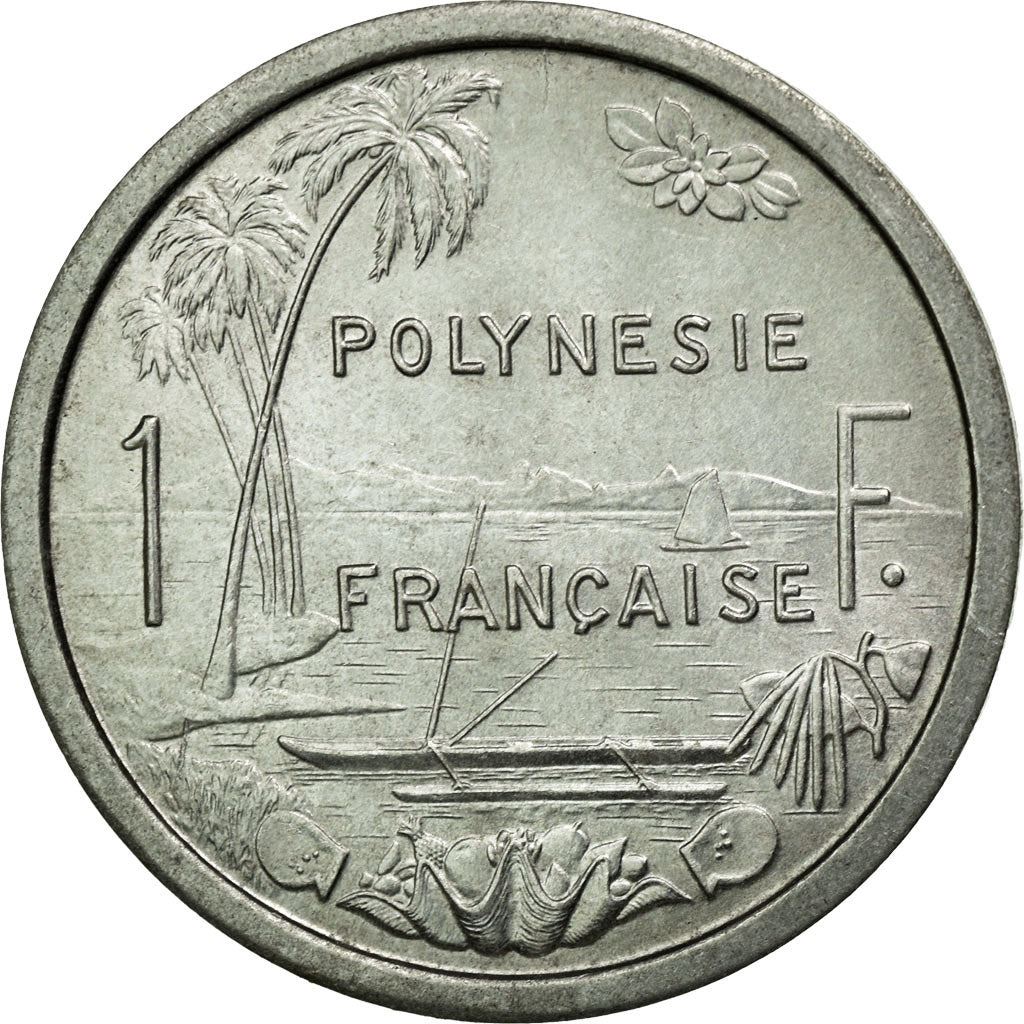 French Polynesia Coin French Polynesian 1 Franc | Liberty Sitting | Throne | Palm Tree | Sailboat | KM2 | 1965