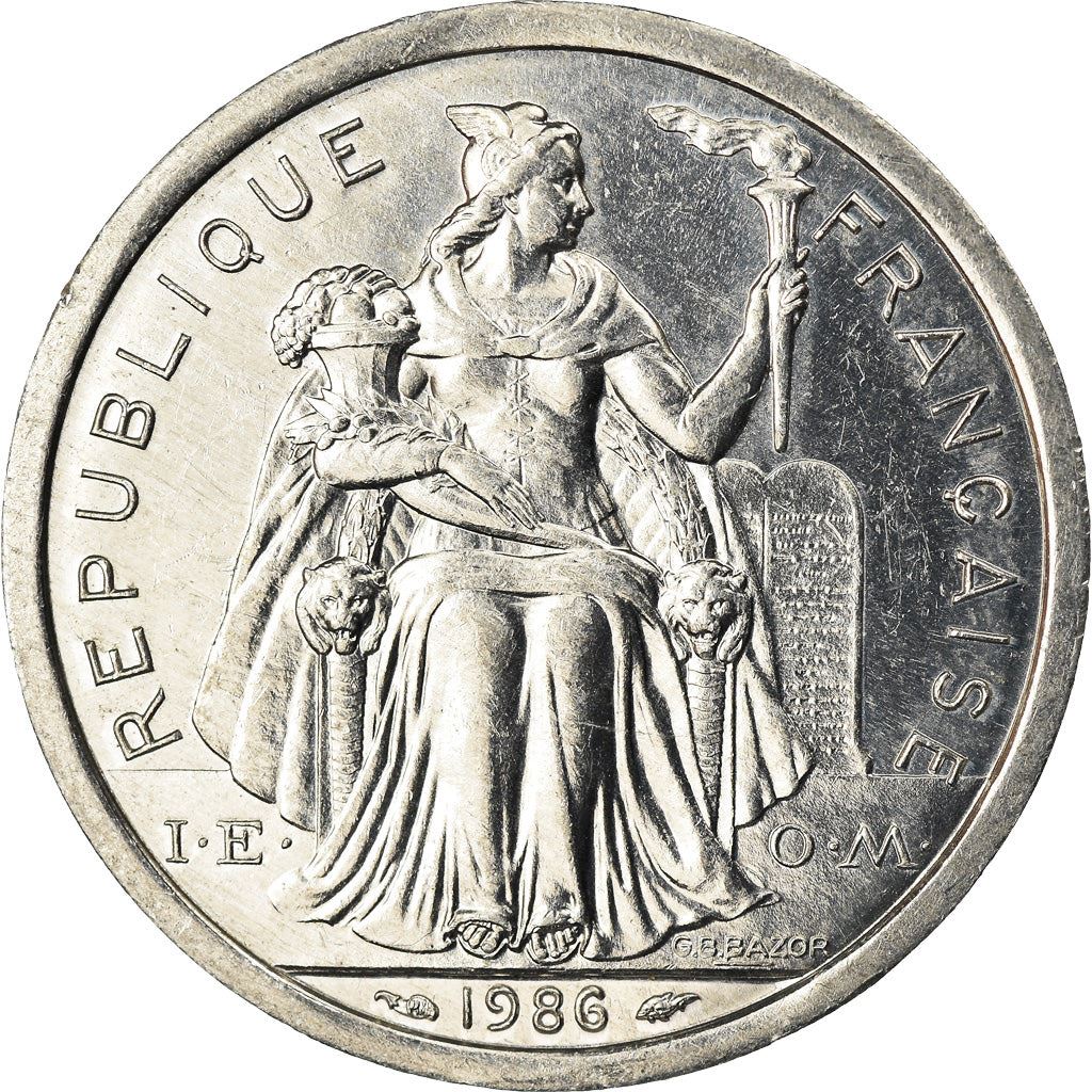 French Polynesia Coin French Polynesian 2 Francs | Liberty Sitting | Throne | Palm Tree | Sailboat | KM10 | 1973 - 2020