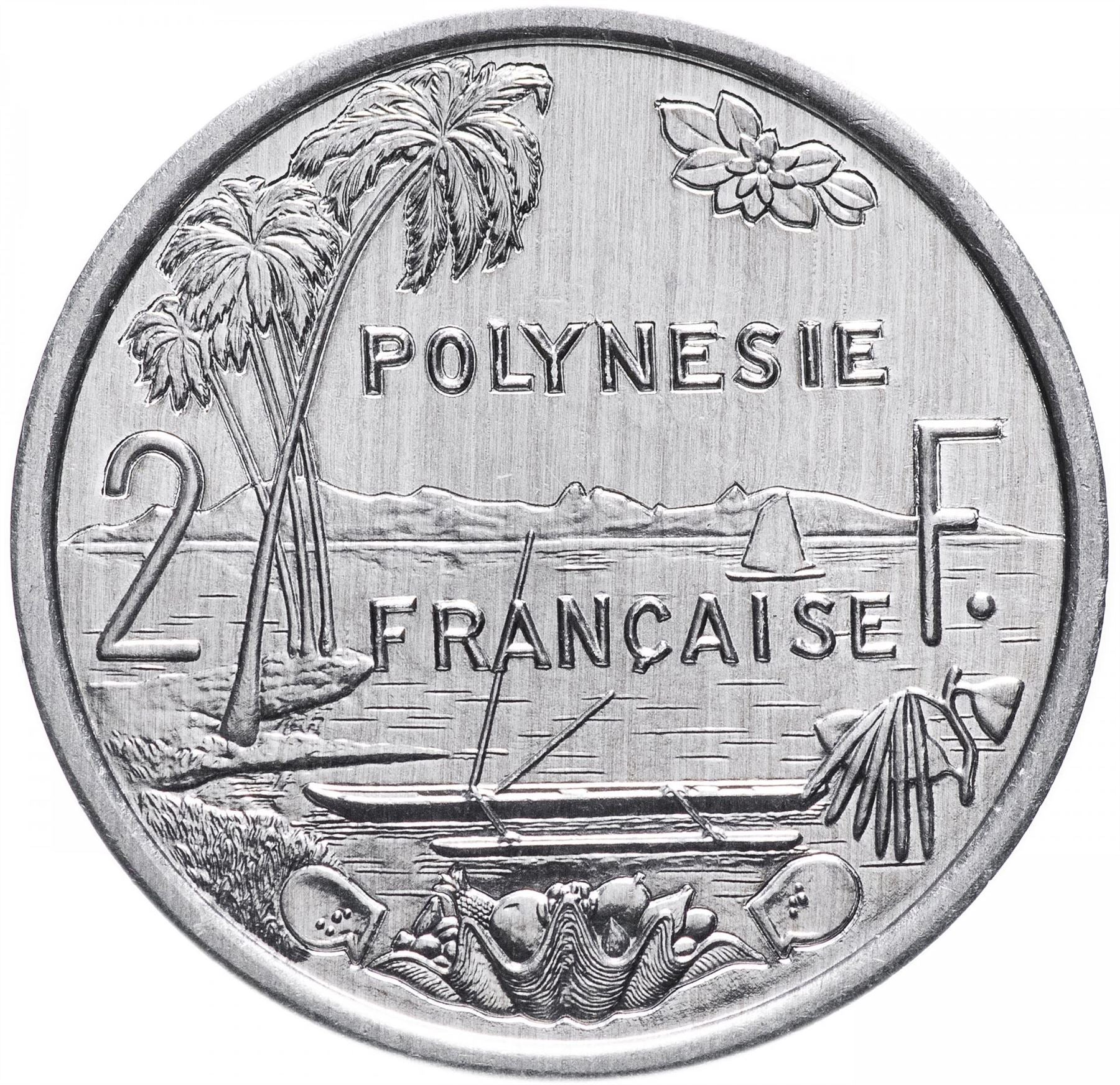 French Polynesia Coin French Polynesian 2 Francs | Liberty Sitting | Throne | Palm Tree | Sailboat | KM10 | 1973 - 2020