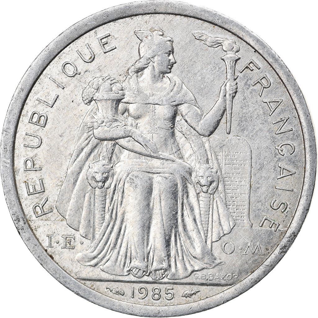 French Polynesia Coin French Polynesian 2 Francs | Liberty Sitting | Throne | Palm Tree | Sailboat | KM10 | 1973 - 2020