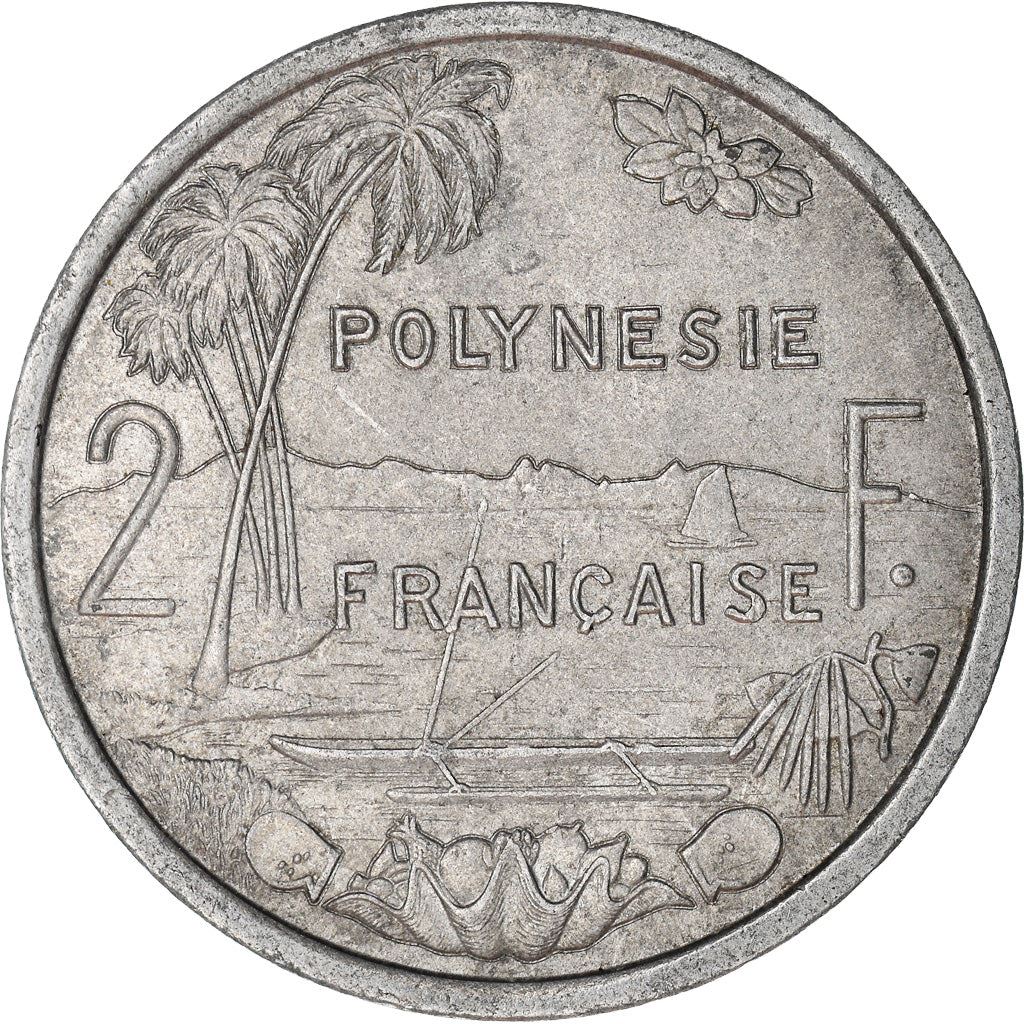 French Polynesia Coin French Polynesian 2 Francs | Liberty Sitting | Throne | Palm Tree | Sailboat | KM10 | 1973 - 2020