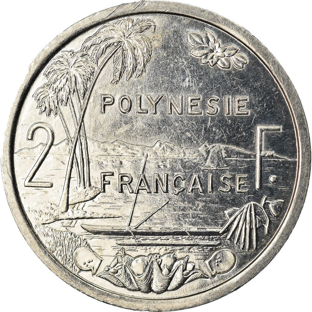 French Polynesia Coin French Polynesian 2 Francs | Liberty Sitting | Throne | Palm Tree | Sailboat | KM10 | 1973 - 2020