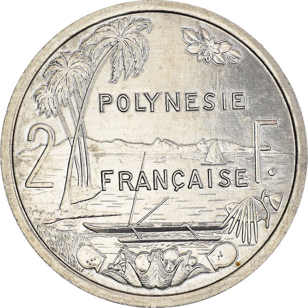 French Polynesia Coin French Polynesian 2 Francs | Liberty Sitting | Throne | Palm Tree | Sailboat | KM10 | 1973 - 2020