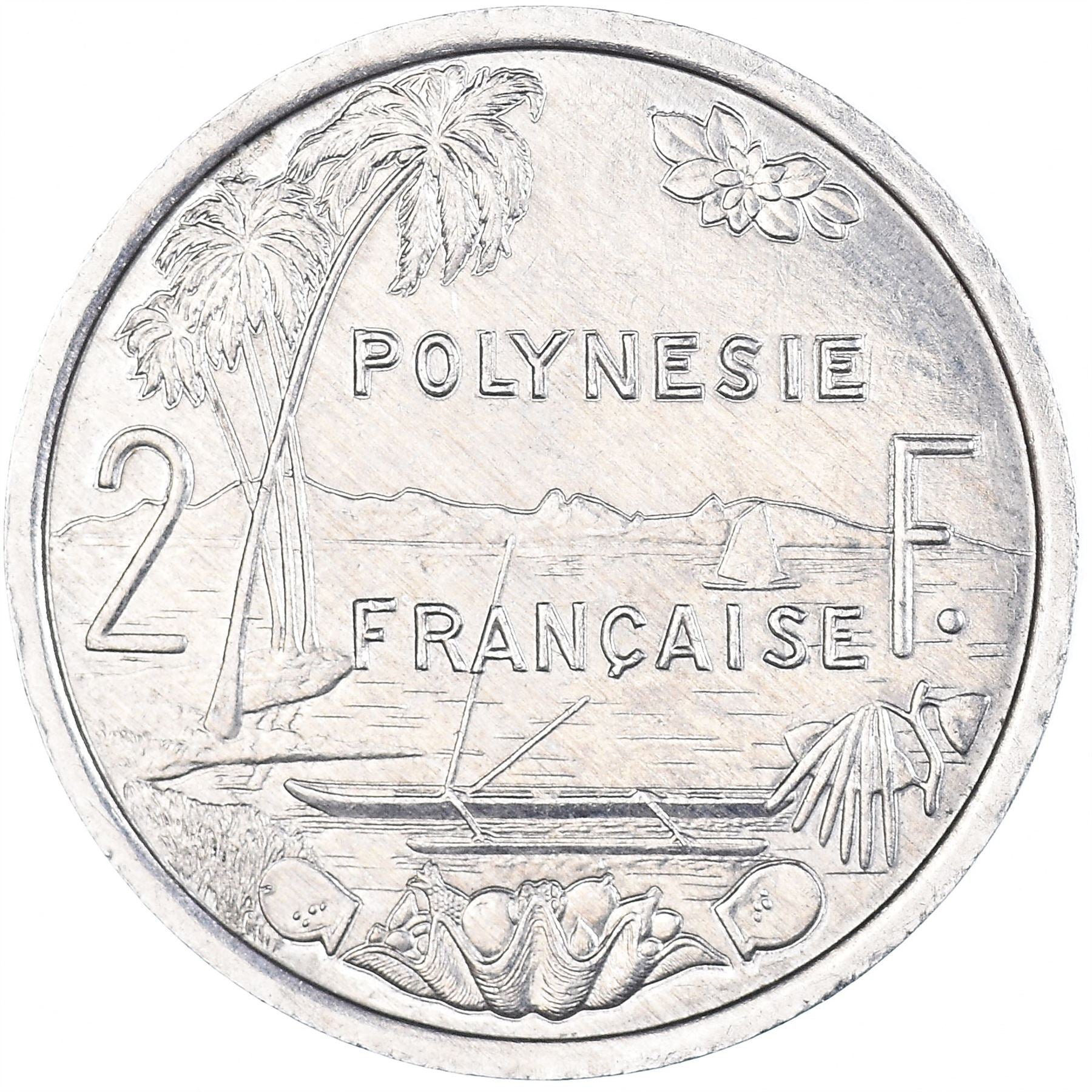 French Polynesia Coin French Polynesian 2 Francs | Liberty Sitting | Throne | Palm Tree | Sailboat | KM10 | 1973 - 2020