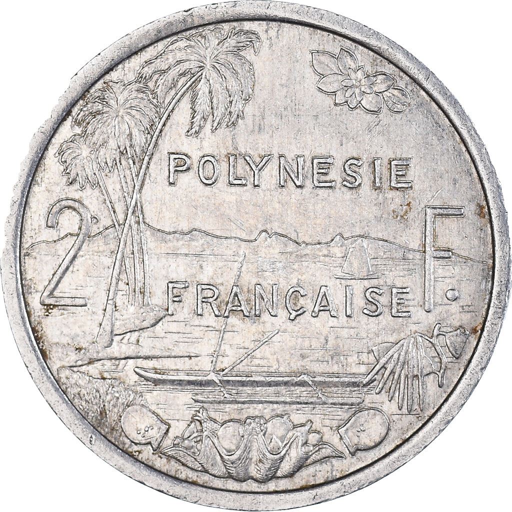 French Polynesia Coin French Polynesian 2 Francs | Liberty Sitting | Throne | Palm Tree | Sailboat | KM10 | 1973 - 2020