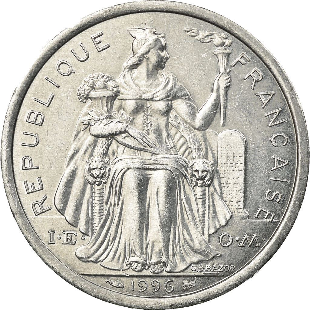 French Polynesia Coin French Polynesian 2 Francs | Liberty Sitting | Throne | Palm Tree | Sailboat | KM10 | 1973 - 2020