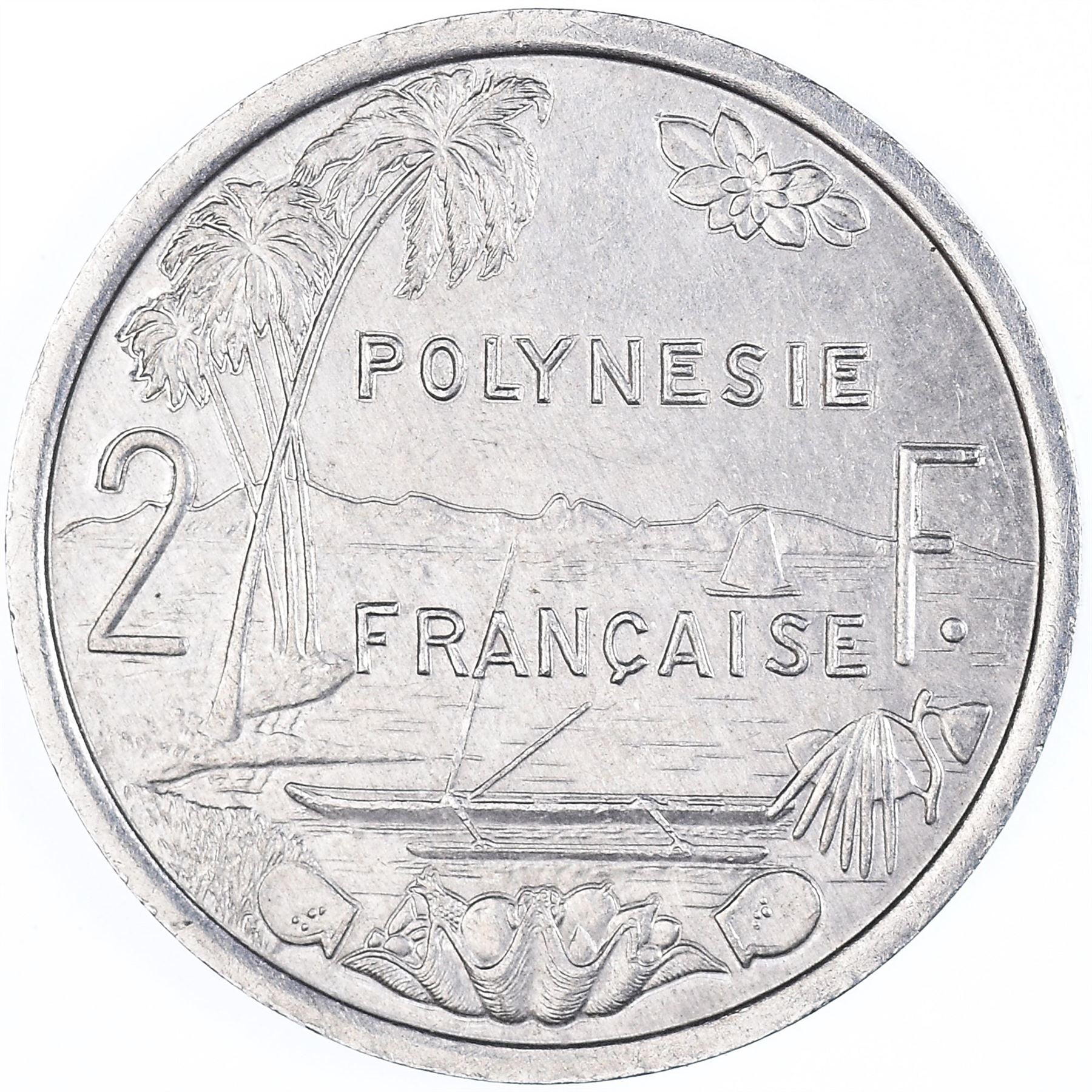 French Polynesia Coin French Polynesian 2 Francs | Liberty Sitting | Throne | Palm Tree | Sailboat | KM10 | 1973 - 2020