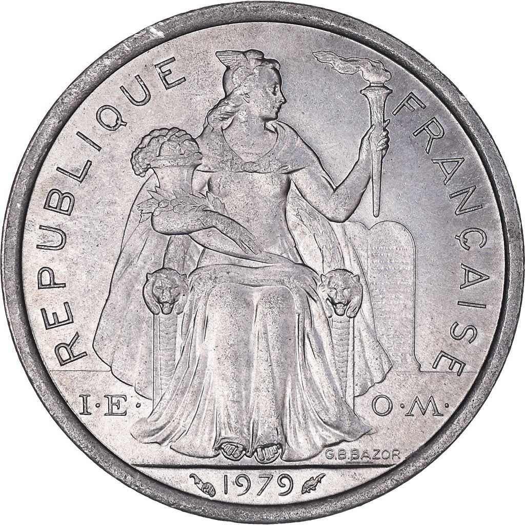 French Polynesia Coin French Polynesian 2 Francs | Liberty Sitting | Throne | Palm Tree | Sailboat | KM10 | 1973 - 2020