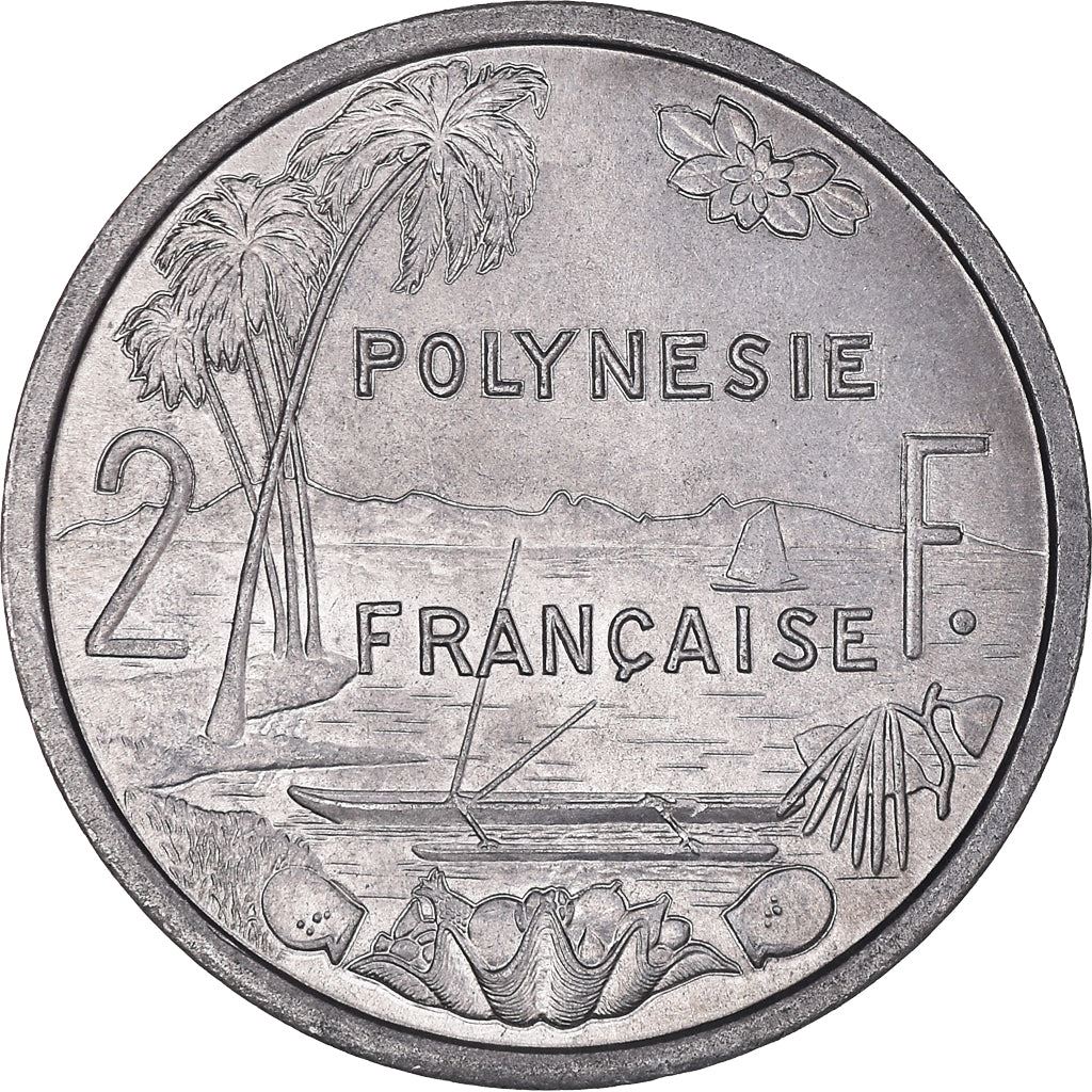 French Polynesia Coin French Polynesian 2 Francs | Liberty Sitting | Throne | Palm Tree | Sailboat | KM10 | 1973 - 2020