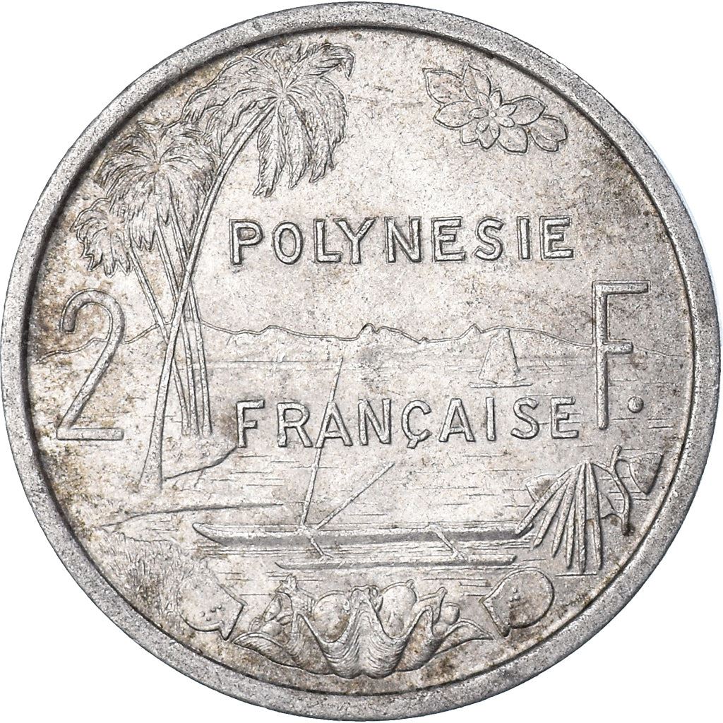 French Polynesia Coin French Polynesian 2 Francs | Liberty Sitting | Throne | Palm Tree | Sailboat | KM10 | 1973 - 2020