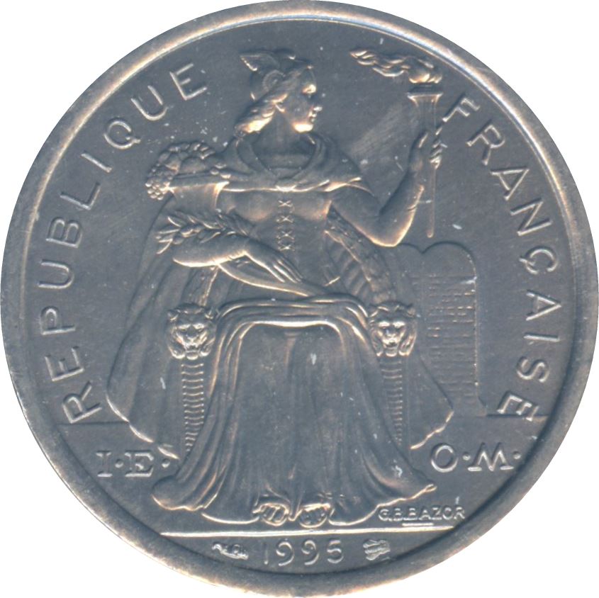 French Polynesia Coin French Polynesian 2 Francs | Liberty Sitting | Throne | Palm Tree | Sailboat | KM10 | 1973 - 2020