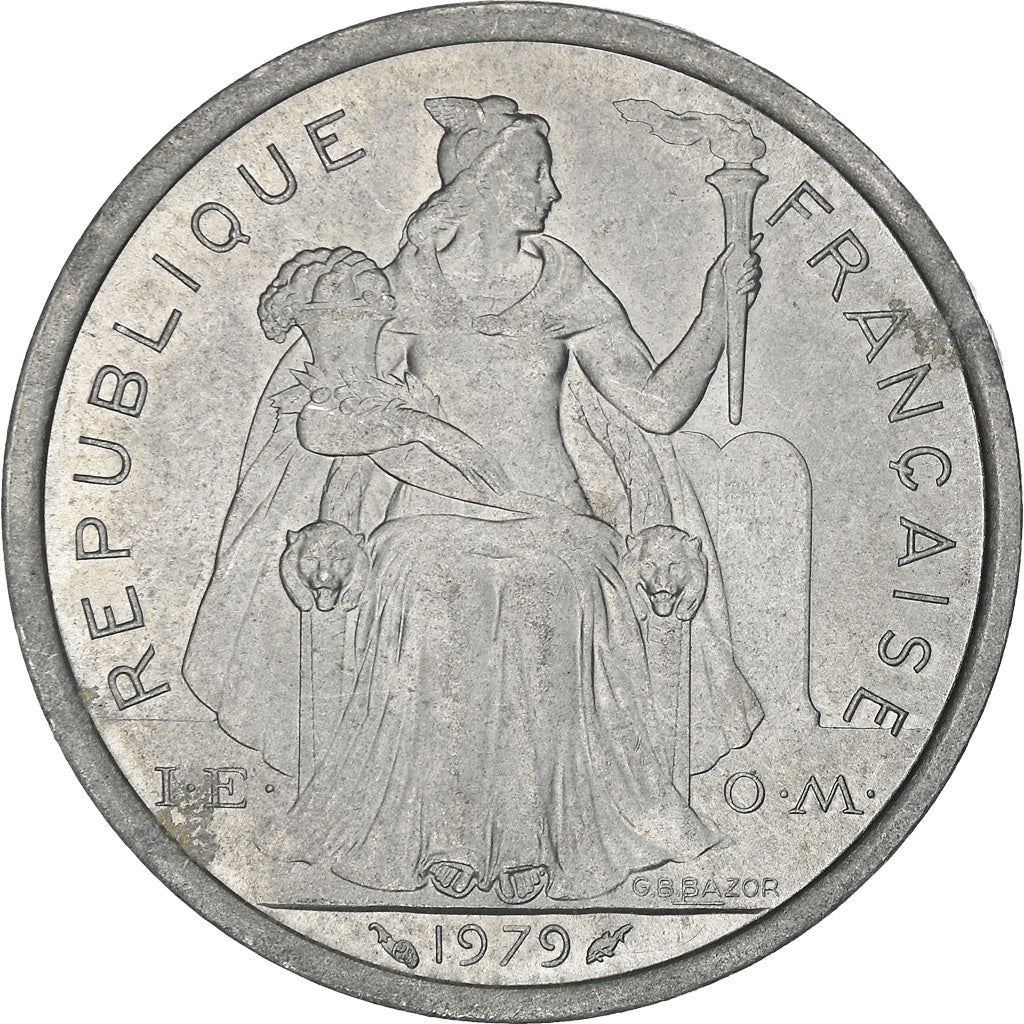 French Polynesia Coin French Polynesian 2 Francs | Liberty Sitting | Throne | Palm Tree | Sailboat | KM10 | 1973 - 2020