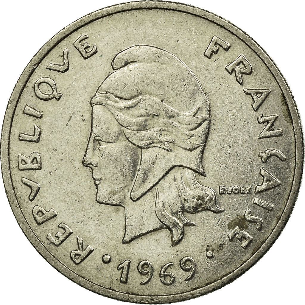 French Polynesia Coin French Polynesian 20 Francs | Marianne | Phrygian Cap | Flowers | KM6 | 1967 - 1970