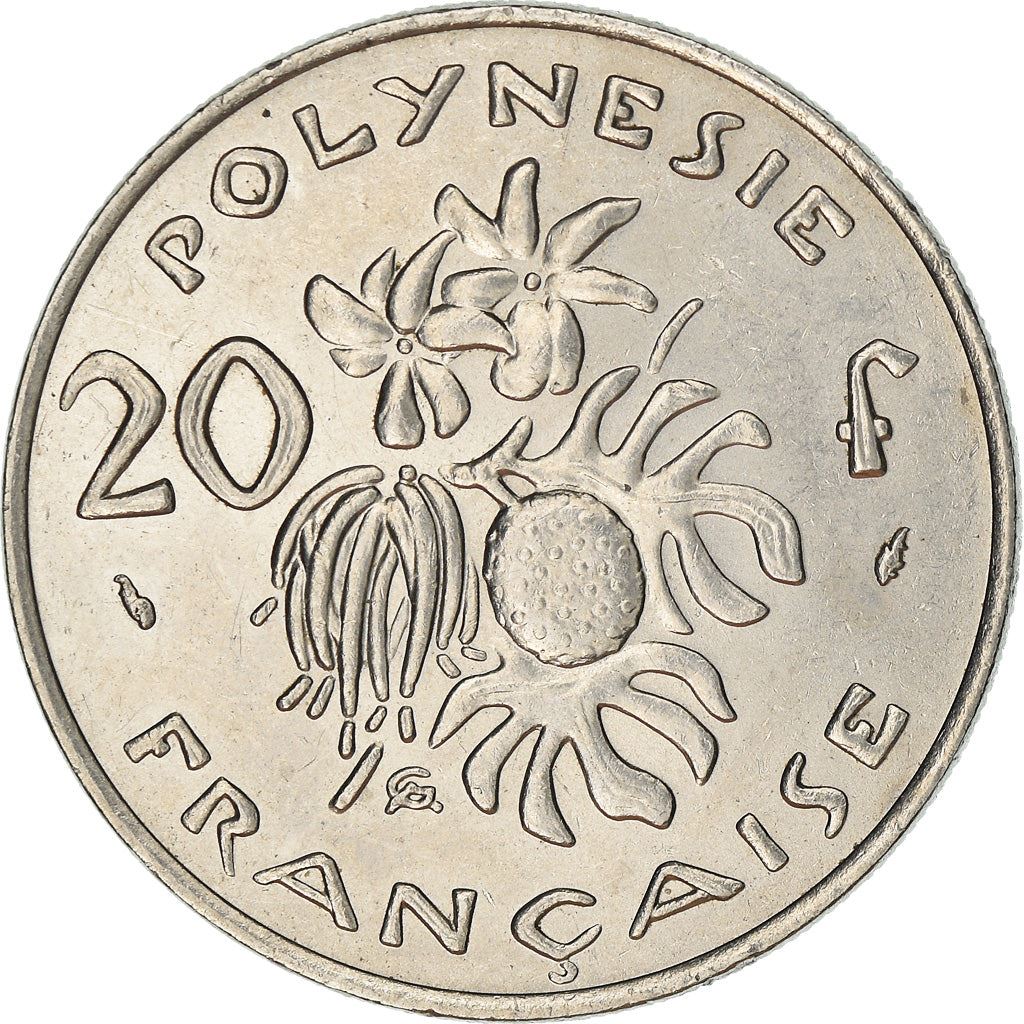 French Polynesia Coin French Polynesian 20 Francs | Marianne | Phrygian Cap | Flowers | KM9 | 1972 - 2005