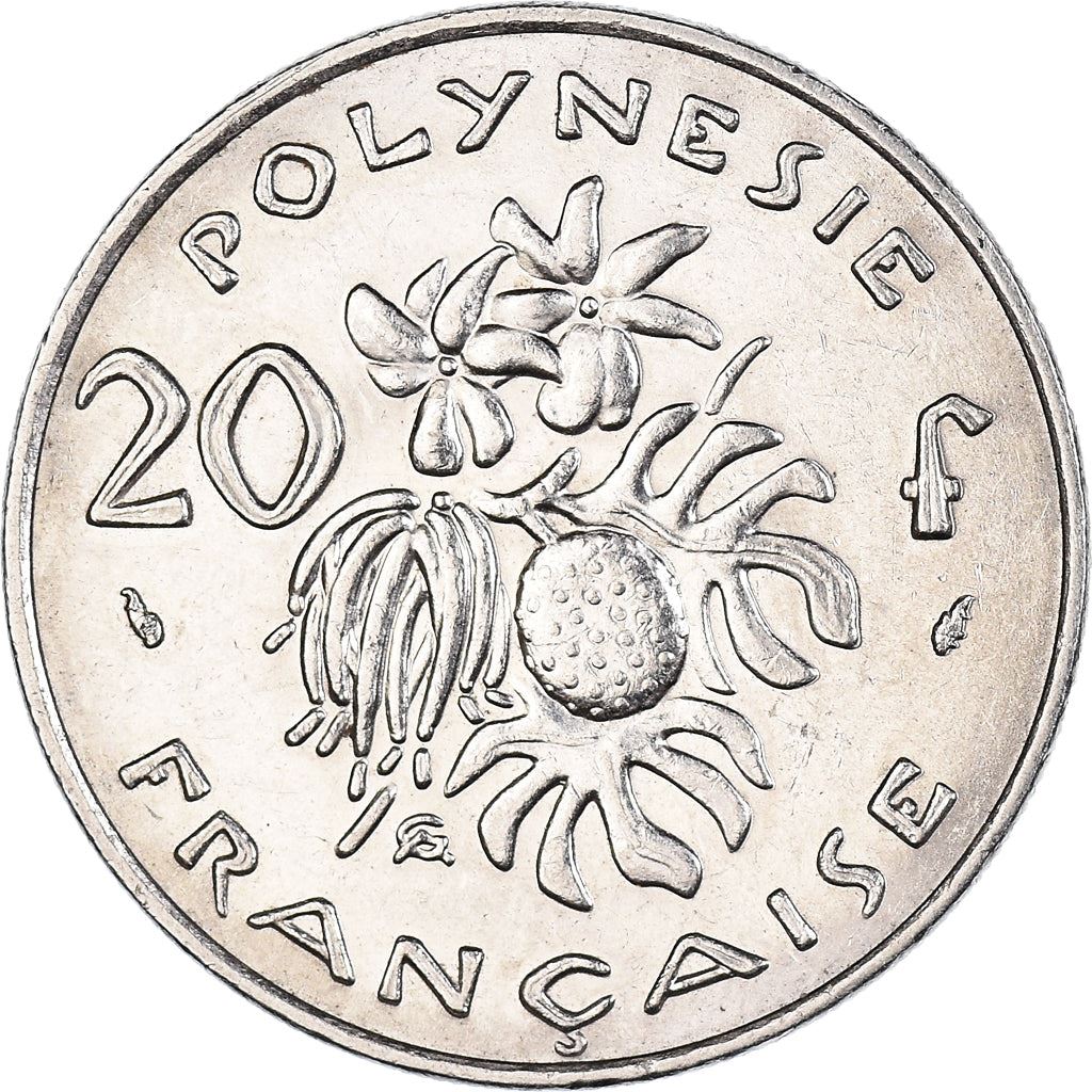 French Polynesia Coin French Polynesian 20 Francs | Marianne | Phrygian Cap | Flowers | KM9 | 1972 - 2005