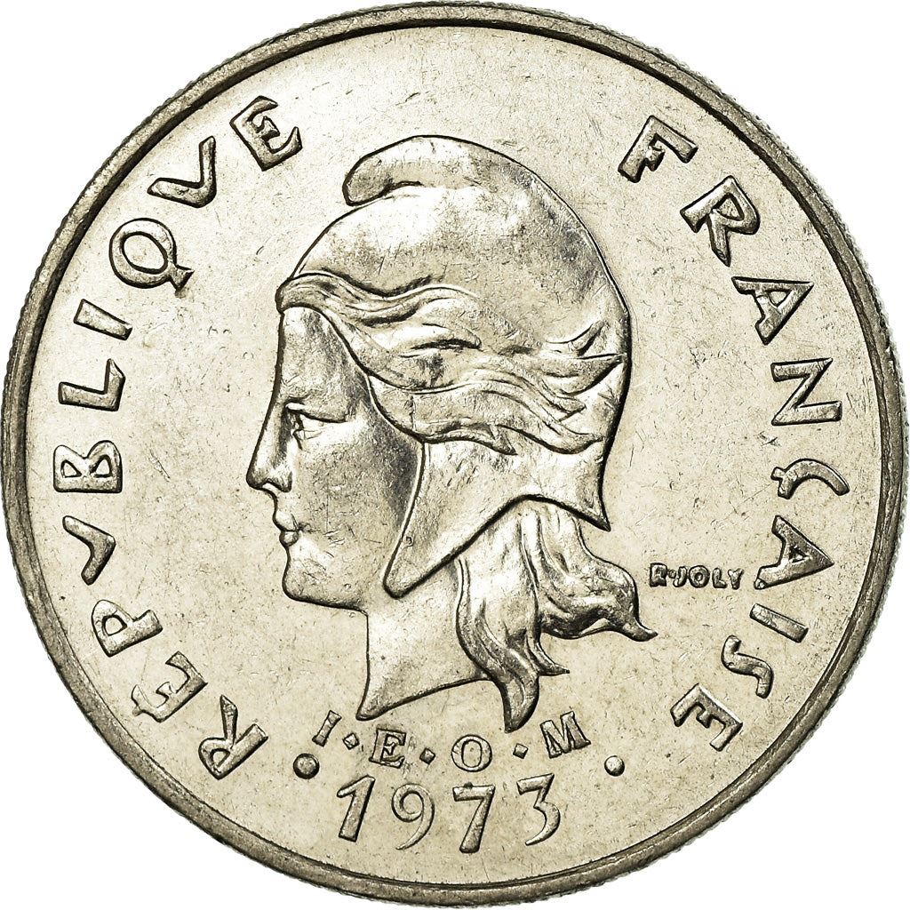 French Polynesia Coin French Polynesian 20 Francs | Marianne | Phrygian Cap | Flowers | KM9 | 1972 - 2005