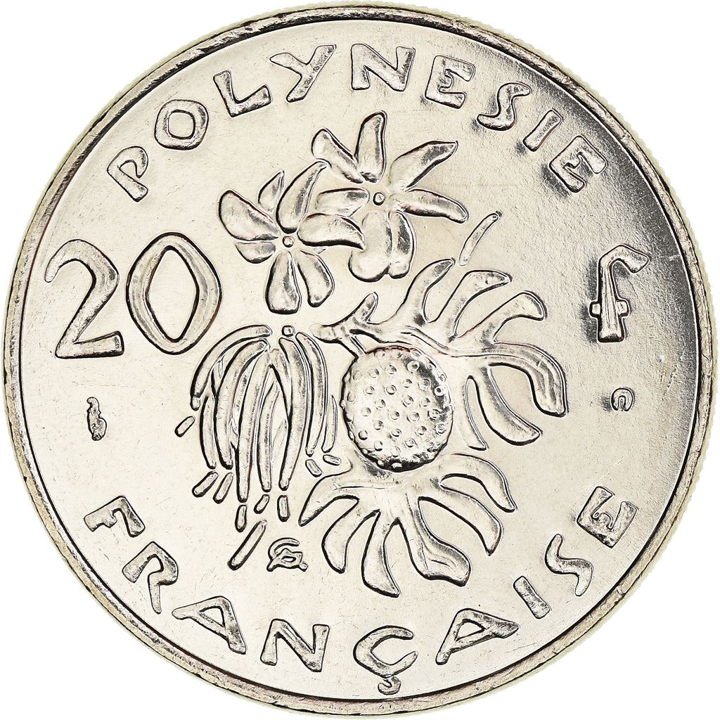 French Polynesia Coin French Polynesian 20 Francs | Marianne | Phrygian Cap | Flowers | KM9 | 1972 - 2005