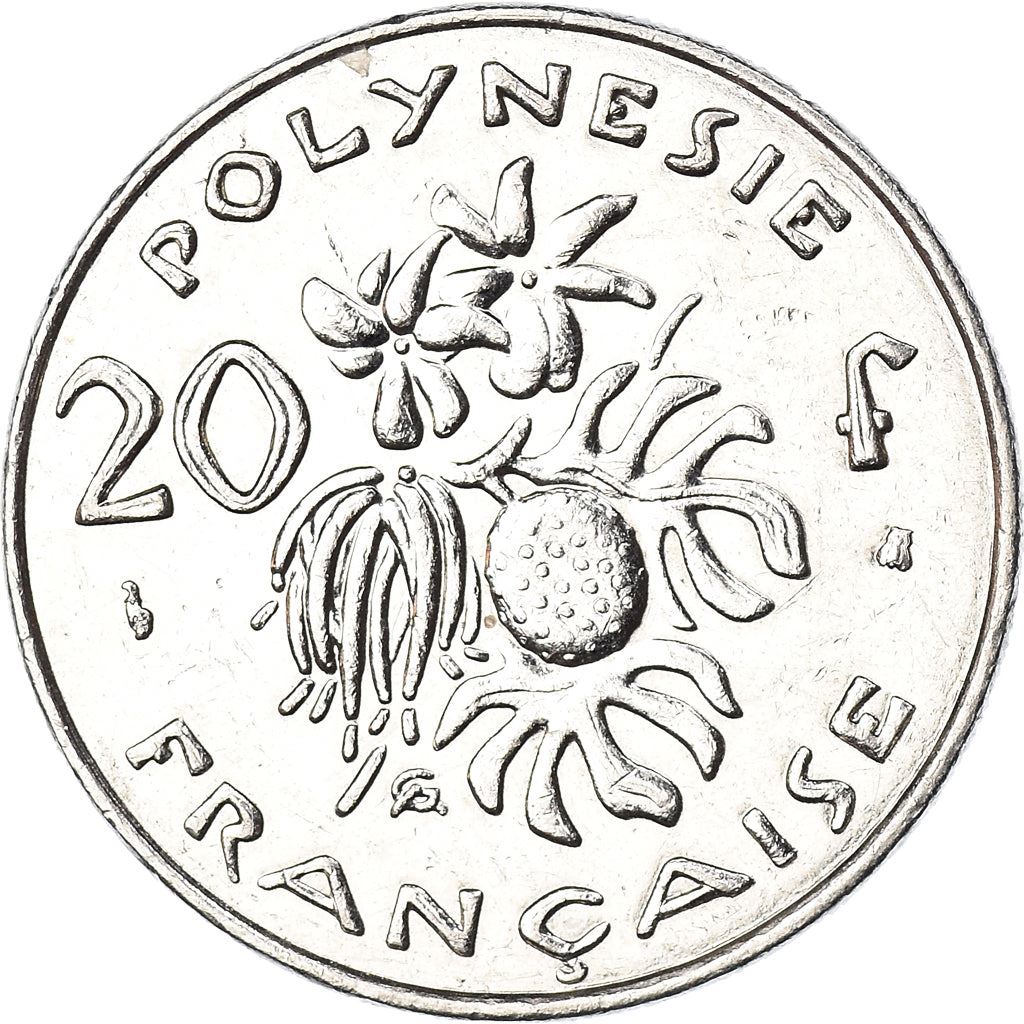 French Polynesia Coin French Polynesian 20 Francs | Marianne | Phrygian Cap | Flowers | KM9 | 1972 - 2005