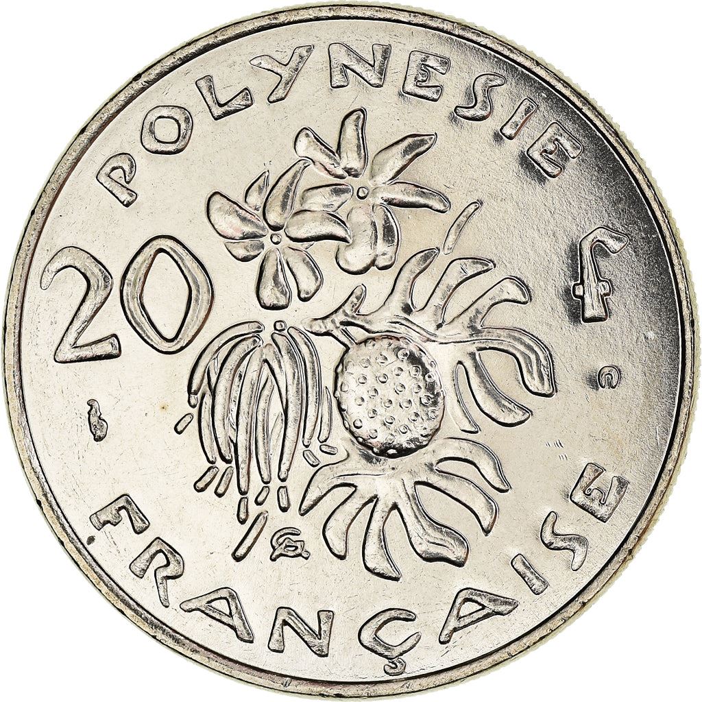 French Polynesia Coin French Polynesian 20 Francs | Marianne | Phrygian Cap | Flowers | KM9 | 1972 - 2005