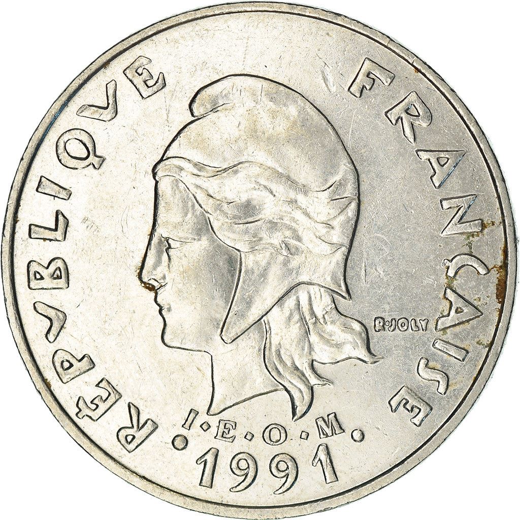 French Polynesia Coin French Polynesian 20 Francs | Marianne | Phrygian Cap | Flowers | KM9 | 1972 - 2005