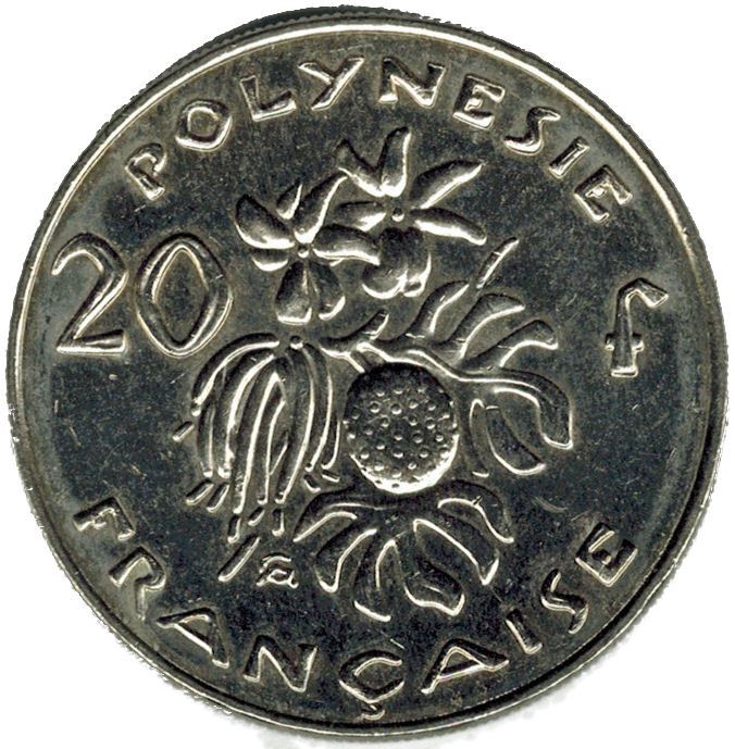 French Polynesia Coin French Polynesian 20 Francs | Marianne | Phrygian Cap | Flowers | KM9a | 2006 - 2020