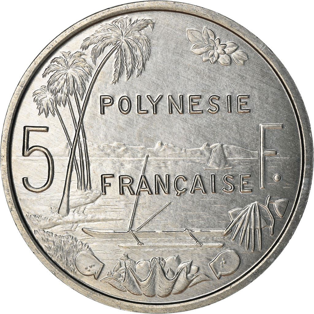 French Polynesia Coin French Polynesian 5 Francs | Liberty Sitting | Throne | Palm Tree | Sailboat | KM12 | 1975 - 2020